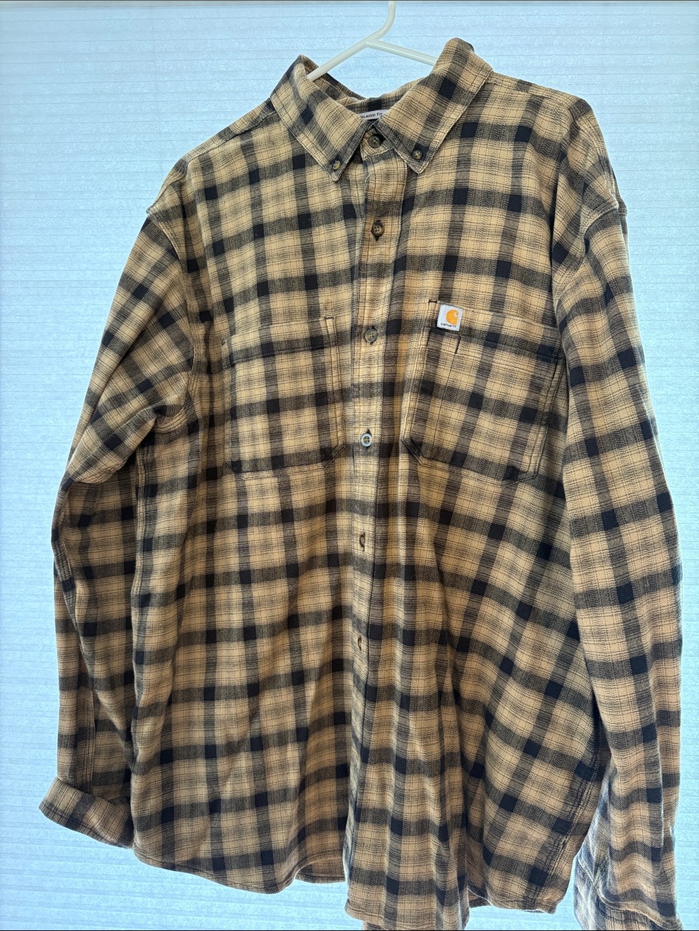 Carhartt Tan and Black Plaid Button-Down Shirt